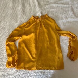 Mustard ruffle neck dress blouse, size small, shein